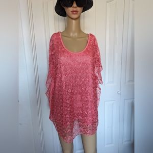 LAVISH CORAL SHORT SLEEVE LACE TOP SIZE XL LINED, VERY SOFT